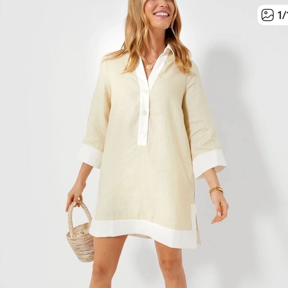 Tuckernuck Dresses & Skirts - Tuckernuck 100% Linen mini collared dress in Natural Beige
